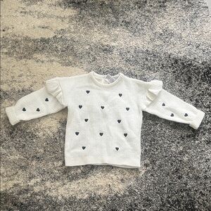 Toddler White Sweater with Heart Pattern